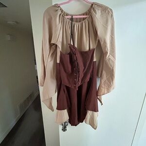 Beige and Brown Renaissance Pirate Corset Dress